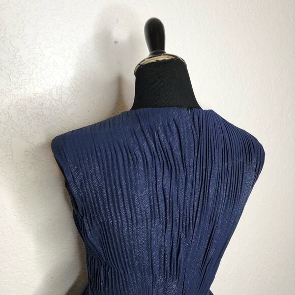 IEENA for Mac Duggal navy metallic tiered ruffle sleeveless midi formal dress 4 - Picture 10 of 16